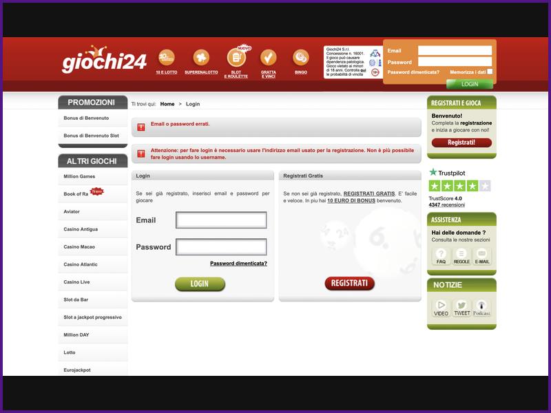 Limites de dépôt et règles de recharge sur Giochi24